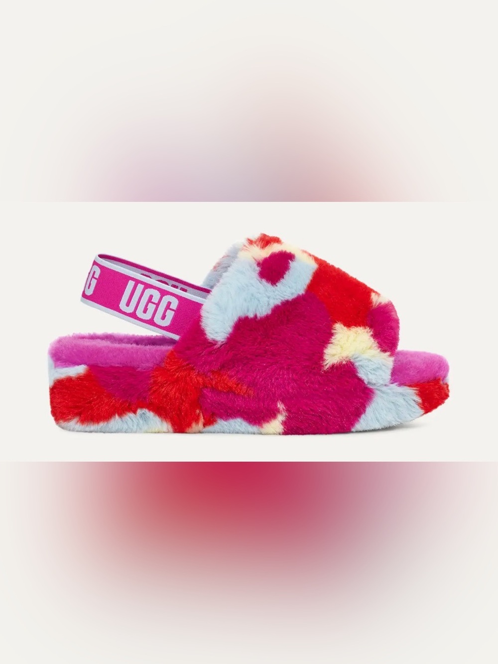 UGG Fluff Yeah Camopop Slide Sandals Platforms Pink Orange Purple Size 7 NEW